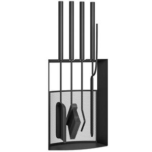 Imagine Outsunny Set servitor pentru șemineu 5 piese metal cu perie, lopată, tisonier, pereche de clești și suport 28x13x59, 5cm negru | Aosom Romania