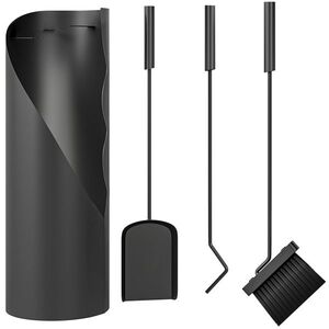 Imagine Outsunny Set servitor șemineu 4 piese cu perie, lopată, tisonier și suport, metal 20 x 20 x 65 cm, negru | Aosom Romania