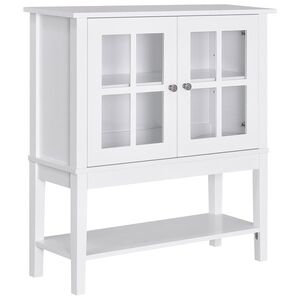 Imagine HOMCOM Servantă de Bucătărie Modernă cu 2 Uși din Sticlă Securizată, Raft Reglabil, 80 x 28 x 84 cm, Alb | Aosom Romania