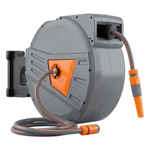 Imagine Outsunny Rulou furtun de grădină montat pe perete 40+2 m x Ø 15mm, bobină retractabilă automată pivotantă la 180°, portocaliu | Aosom Romania