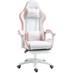 Imagine Vinsetto Scaun Da Gaming Ad Altezza Reglabil Piele Pu E Oțel Alb Roz | Aosom Romania