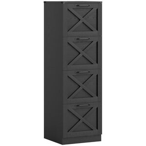 Imagine HOMCOM Corp de birou cu 4 sertare, Dosare suspendate pentru formatele Letter/A4, Stil rustic, 40x40x131cm, Negru | Aosom Romania