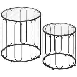 Imagine HOMCOM Set de 2 mese auxiliare tip nido cu structură metalică și blat din cristal Ø50x50 cm și Ø40x40 cm negru | Aosom Romania