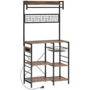 Imagine HOMCOM Scaffale Bucătărie Con Prize E Led, Struttura In Oțel, Marrone Rustic | Aosom Romania