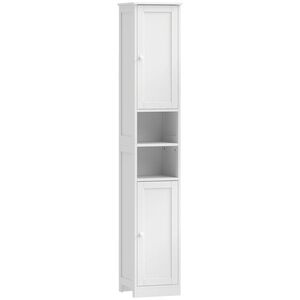 Imagine HOMCOM Dulap înalt pentru baie, mobilier de depozitare cu 2 uși, 2 compartimente deschise, poliță reglabilă, alb | Aosom Romania