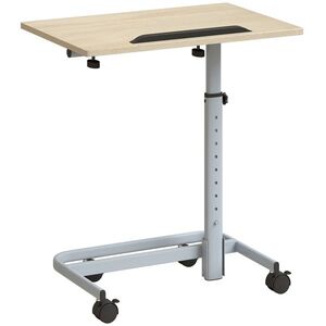 Imagine HOMCOM Măsuță pentru Laptop cu Înălțime Reglabilă, 4 Roți, Lemn și Metal, 60 x 40 x 72-93, 5 cm, Stejar | Aosom Romania
