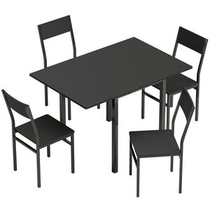 Imagine HOMCOM Set Masă și Scaune Dining 5 Piese Extensibil cu MDF și Metal, 80-120 cm, 4 Scaune Stivuibile, Negru | Aosom Romania
