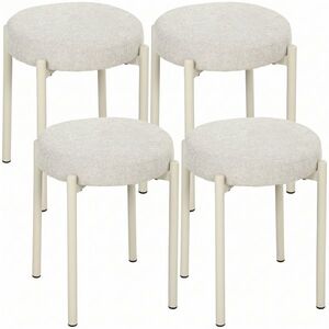 Imagine HOMCOM Set de 4 Taburete Stivuite Rotunde cu Șezut Tapițat, fără Spătar, Economisire de Spațiu, 45 x 45 x 47, 5 cm, Crem | Aosom Romania