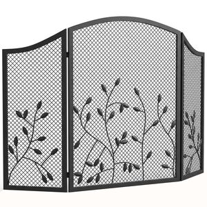 Imagine HOMCOM Parascântei Șemineu Pliabil cu 3 Panouri, Protecție Metalică Rezistentă la Căldură, 122x1x74 cm, Negru | Aosom Romania