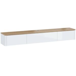 Imagine HOMCOM Comodă Tv Suspendată Până la 65", cu 2 Sertare, Dulap, Iluminare Led Rgb și Priză Integrată, Alb și Aspect Lemn | Aosom Romania
