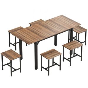 Imagine HOMCOM Set Masă Da Dining Extensibil 160 cm Cm, Negru Nuc | Aosom Romania