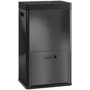 Imagine HOMCOM Coș rectangular cu pedală, coș bucătărie 56 L, 3 compartimente, închidere silențioasă, oțel inox, 45, 7x35, 8x76cm negru | Aosom Romania
