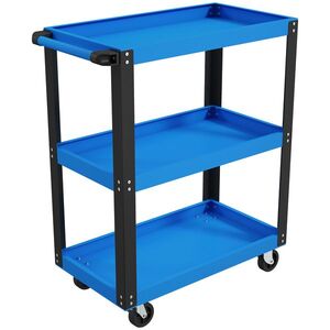 Imagine HOMCOM Cărucior pentru scule cu 3 rafturi, roți și mânere pentru garaj, mecanic, casă, sarcină 120 kg, albastru și negru | Aosom Romania