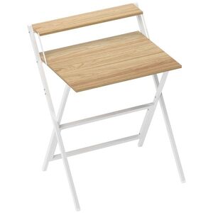 Imagine HOMCOM Birou pliabil 65, 5 x 45 cm cu etajeră de depozitare pentru dormitor, spații mici, lemn natural | Aosom Romania