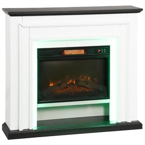 Imagine HOMCOM Șemineu electric 1800W, șemineu decorativ fals lumini LED RGB, efect de flacără, mantie, 105 x 27 x 97 cm, negru | Aosom Romania