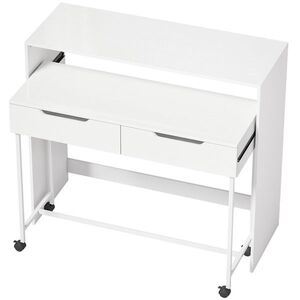 Imagine HOMCOM Birou pentru calculator extensibil 100 cm cu 2 sertare, birou cu depozitare, stil modern, alb | Aosom Romania