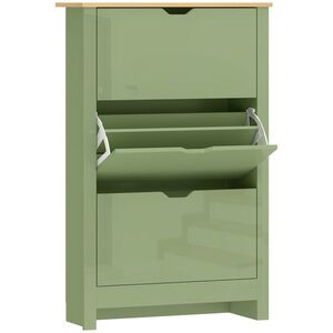 Imagine HOMCOM Dulap pentru Pantofi 18 Perechi, Dulap Lucios, 3 Sertare Rabatabile, Rafturi Reglabile, Verde | Aosom Romania