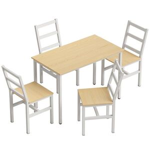 Imagine HOMCOM Set Masă pentru Sufragerie cu 4 Scaune, Masă Dreptunghiulară 108 cm, Scaune cu Spătar cu Șipci, Stejar și Alb | Aosom Romania
