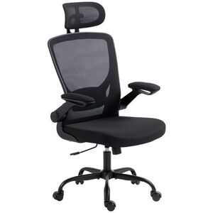 Imagine HOMCOM Scaun de birou ergonomic din plasă, cu tetieră reglabilă, negru | Aosom Romania