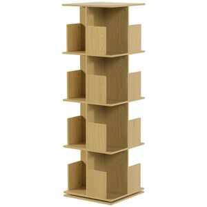 Imagine HOMCOM Bibliotecă rotativă cu 4 niveluri, etajeră de depozitare cu 16 compartimente, 39 x 39 x 128, 3 cm, stejar | Aosom Romania