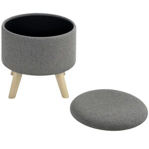 Imagine HOMCOM Pouf rotund picior de odihnă taburet cu depozitare picioare din lemn design modern gri | Aosom Romania