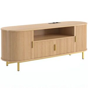 Imagine HOMCOM Comodă TV 140 cm cu 2 prize și 2 porturi, Comodă pentru 213, 4 cm, 2 uși batante, 2 uși glisante, stejar | Aosom Romania