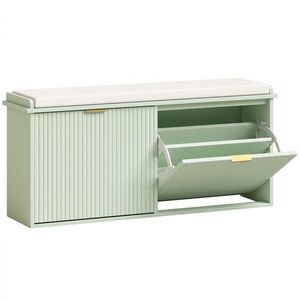 Imagine HOMCOM Bancă pentru pantofi cu pernă de șezut căptușită și sertar rabatabil pentru hol, dormitor, 104 x 26 x 47, 5 cm, verde | Aosom Romania
