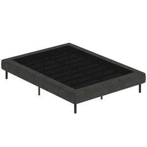 Imagine HOMCOM Somier tapițat 140x190 cm, cadru de pat cu husă din chenille, 10 lamele lemn, 9 picioare stabile, gri | Aosom Romania