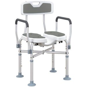 Imagine HOMCOM Scaun de Duș cu Șezut Fantă Înălțime Reglabilă Antiderapant Spătar și Cotieră Sarcină 136 kg Gri | Aosom Romania