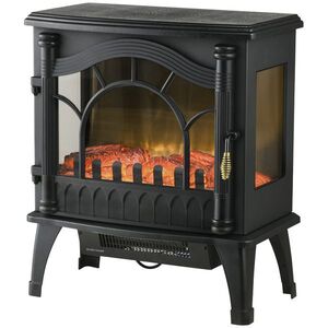 Imagine HOMCOM Șemineu Electric 1000W/2000W cu Temperatură Reglabilă Protecție la Supraincălzire 55x31x58 cm Negru | Aosom Romania