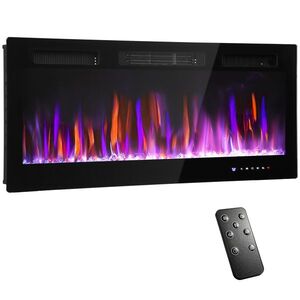 Imagine HOMCOM Șemineu Electric de Încorporat cu Flacără Independentă, 3 Moduri de Încălzire și Telecomandă, 106.7x9.4x47 cm, Negru | Aosom Romania