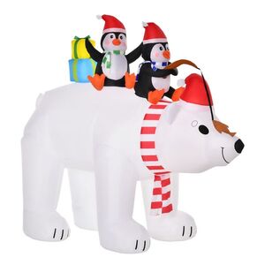 Imagine HOMCOM Urs polar gonflabil de Crăciun cu lumini LED 206cm Decorațiune gonflabilă de Crăciun impermeabilă cu 2 pinguini | Aosom Romania