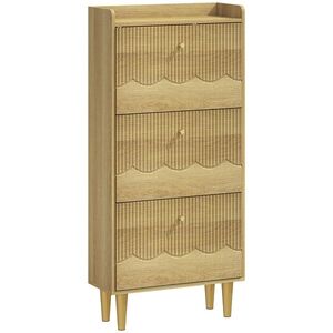 Imagine HOMCOM Dulap pentru pantofi 18 perechi, dulap îngust pentru pantofi, 3 sertare rabatabile étagères réglables, 60x24x128cm, stejar | Aosom Romania