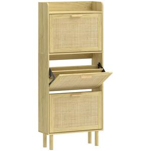 Imagine HOMCOM Dulap Pantofar cu 3 Sertare Rabatabile și Raft Deschis pentru 12-18 Perechi de Pantofi 65x24, 5x153 cm Stejar | Aosom Romania