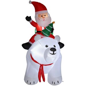 Imagine Outsunny Moș Crăciun gonflabil pe urs polar 200 cm, 5 lumini LED, decorațiune de Crăciun pentru interior și exterior, alb | Aosom Romania