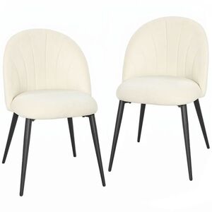 Imagine HOMCOM Set 2 Scaune Dining cu Spătar Tip Scoică și Picioare Metalice, Catifea, Crem | Aosom Romania