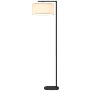Imagine HOMCOM Lampadar lampă de picior abajur din material textil de in bază rotundă stabilă 47 x 37 x 153 cm negru si alb | Aosom Romania