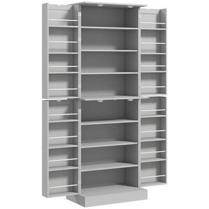 Imagine HOMCOM Dulap pentru provizii cu 4 uși și rafturi, rafturi reglabile pentru living și dining, gri | Aosom Romania