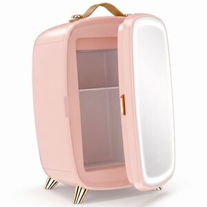 Imagine HOMCOM Frigider mic pentru cosmetice cu capacitate 6L cu ușă cu oglindă și lumini LED reglabile 24, 3x19, 4x35, 6 cm Roz | Aosom Romania
