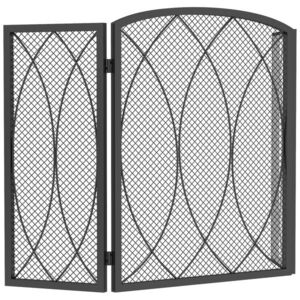 Imagine HOMCOM Grilaj metalic geometric pliabil 3 piese, protecție rezistentă la căldură pentru șemineu, Negru | Aosom Romania
