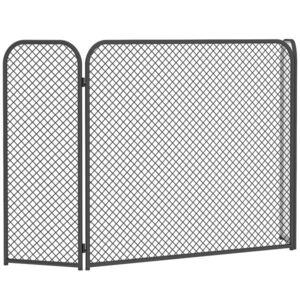 Imagine HOMCOM Grilaj de protecție pentru șemineu, 3 părți, pliabil, design geometric cu protecție anti-scântei, metal rezistent la căldură, Negru | Aosom Romania