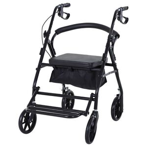 Imagine HOMCOM Cadru de mers pliabil pentru vârstnici cu șezut și 4 roți mâner ergonomic reglabil pe înălțime frâne cu levier coș negru | Aosom Romania
