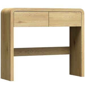 Imagine HOMCOM Consolă cu 2 sertare, mobilier consolă, 100 x 30 x 85 cm, colțuri rotunjite și blat gros, lemn natural | Aosom Romania