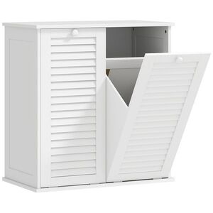 Imagine HOMCOM Dulap baie cu coș de rufe mobilier baie din lemn uși lamelare 2 coșuri 70 x 38 x 73 cm alb | Aosom Romania