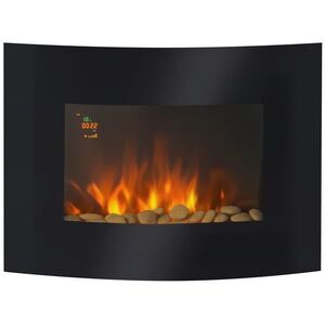 Imagine HOMCOM Șemineu Electric de Perete 900/1800W Încălzire cu Efect de Flacără 3D Reglabil, Șemineu Electric cu Lumină LED în 7 Culori, Telecomandă, Temporizator și Termostat, 30 m², Negru | Aosom Romania