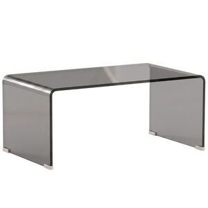 Imagine HOMCOM Măsuță de cafea din sticlă, masă de living dreptunghiulară cu design modern și muchii rotunjite sigure, gri deschis transparent | Aosom Romania