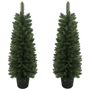 Imagine HOMCOM Set de 2 brazi artificiali, 120 cm, brad pentru intrare cu 170 vârfuri de crengi, bază de ghiveci, verde | Aosom Romania