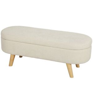 Imagine HOMCOM Bancă, Banchetă, Capăt de Pat, Spațiu de Depozitare 2 în 1 din Țesătură cu Picioare din Lemn, 110l x 40P x 43H cm, Crem | Aosom Romania