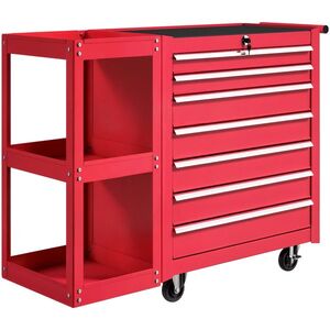 Imagine HOMCOM Cărucior pentru atelier Cărucior pentru scule cu 7 sertare raft lateral detașabil 4 roți cu frână de blocare, 96x33, 5x75cm, Roșu | Aosom Romania