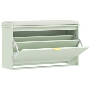 Imagine HOMCOM Banc pentru încălțăminte cu pernuță șezut căptușită și sertar rabatabil pentru hol, cameră, 80 x 26 x 47, 5 cm, verde | Aosom Romania